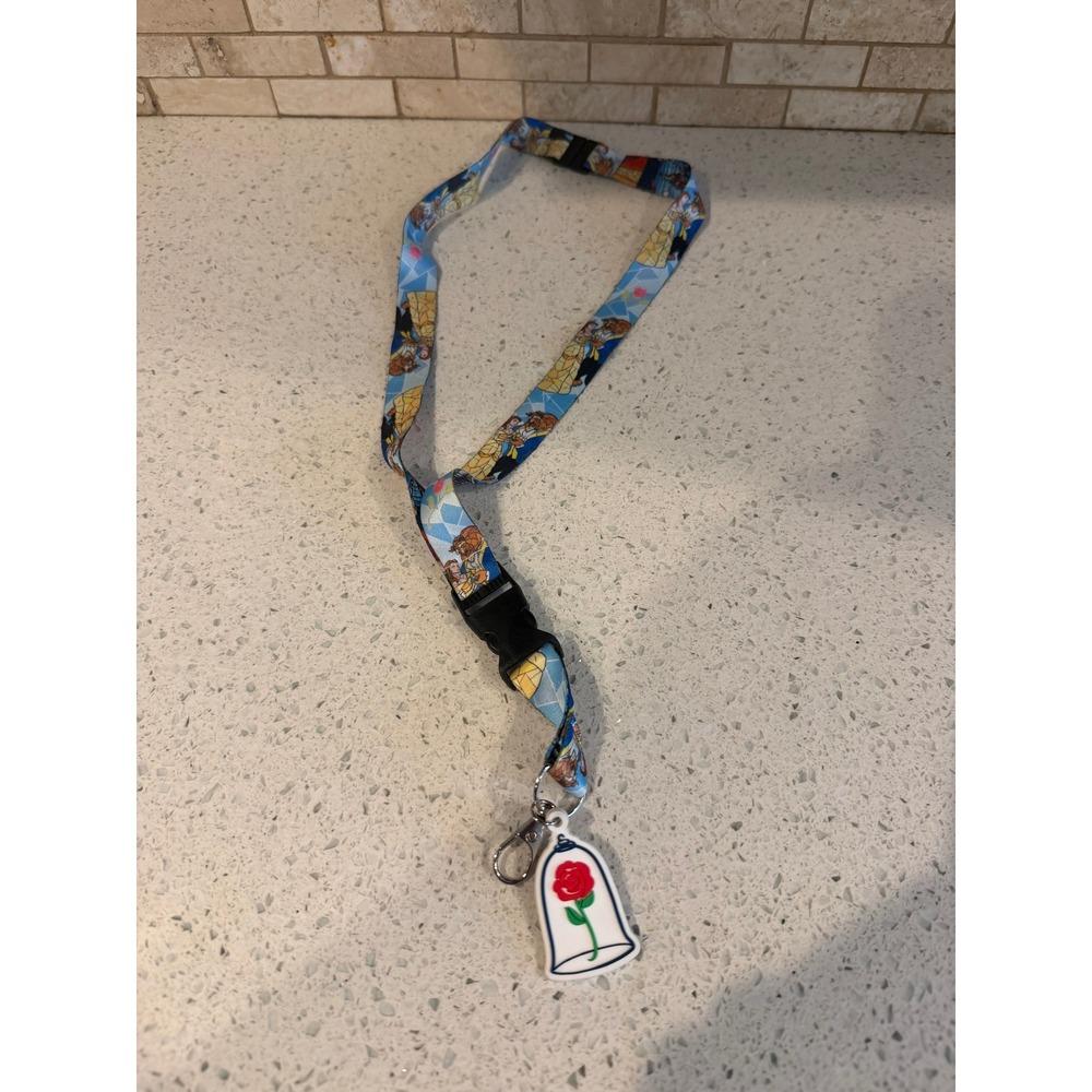 Disney Beauty and the Beast Lanyard ID Holder Keychain Pin Trading